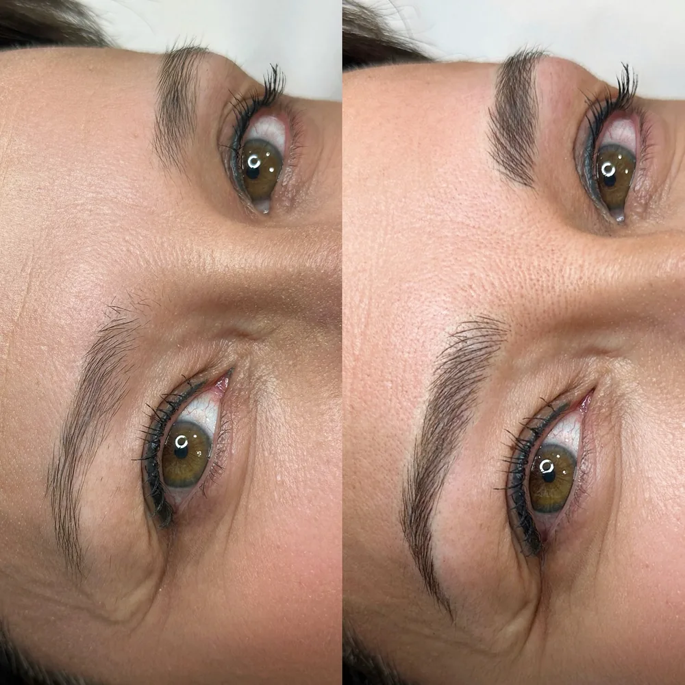 Antes y después de microblading de cejas, clienta 1